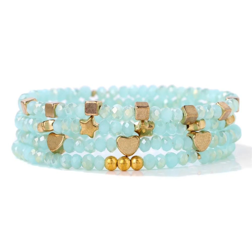 luckacco 4pcs/set shinning crystal beads elastic bracelet bohemian faceted colorful crystal glass beaded bracelet bangles set for women