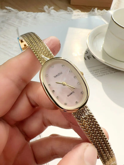 Luckacco New Brand Quartz Watch for Women Luxury Gift Oval Dial Rhinestone Watch Adjustable Stainless Steel Strap Wristwatches