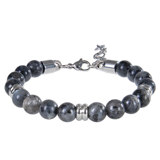 Luckacco 8mm Natural Stone Lapis Lazuli Beaded Bracelet Adjustable Stainless Steel Chain Bracelet for Men Women Handmade Jewelry Gifts