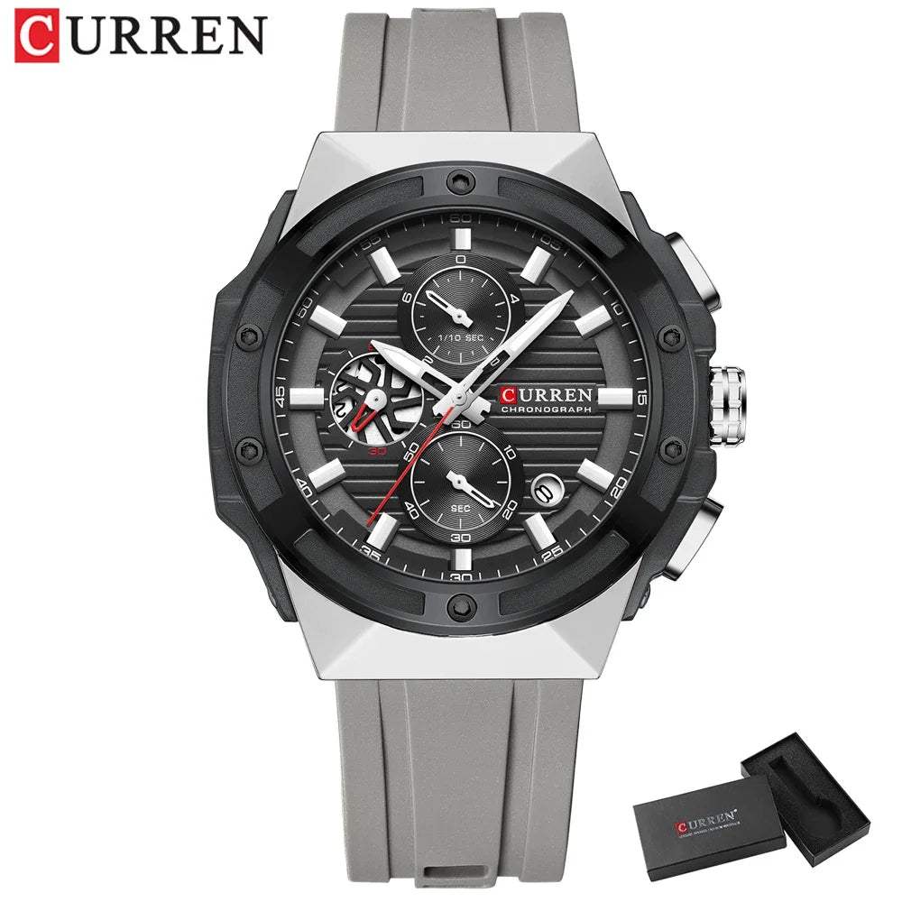 luckacco curren fashionable sports multifunctional chronograph quartz watch with silicone strap creative design dial luminous hands