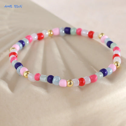 Luckacco MHS.SUN New Bohemian Gold Plated Metal Beaded Bracelets Colorful Rice Beads Bracelet Birthday Party Jewelry For Women Men
