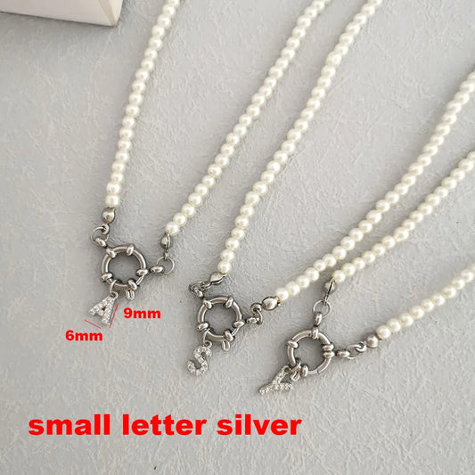 Luckacco QMHJE Initial Charm Letters Imitation Pearl Necklace Women Men Choker Stainless Steel Clasp Sailor Buckle 42cm Small Alphabet