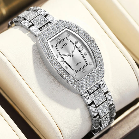 Luckacco LIGE New Original Design Luxury Diamond Watch For Women Elegant Watches Fashion Out Sport Stainless steel Waterproof Mille Clock