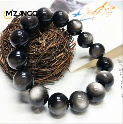 Luckacco Natural Silver Obsidian Bracelet Men's and Women's Models Double Cat Eyes Silver Obsidian Gold Obsidian Lucky Amulet Hand String