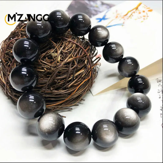 Luckacco Natural Silver Obsidian Bracelet Men's and Women's Models Double Cat Eyes Silver Obsidian Gold Obsidian Lucky Amulet Hand String