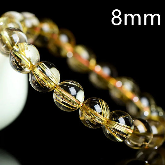 Luckacco Natural Gold Rutilated Titanium Quartz Clear Beads Bracelet For Woman Man 7mm 8mm Wealthy Brazil Jewelry Bangle AAAAAA