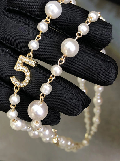 Luckacco Long Pearl Letter Multi layered Tassel Sweater Chain Necklace Jewelry For Women