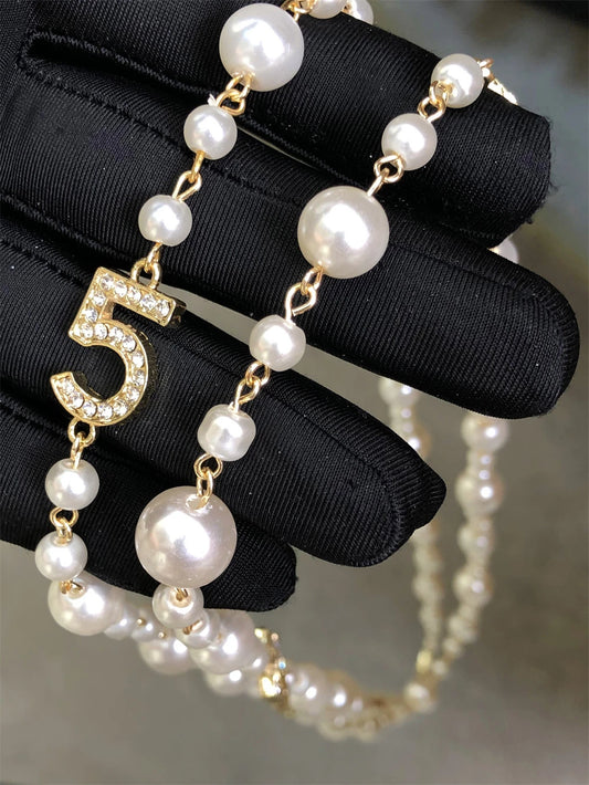 Luckacco Long Pearl Letter Multi layered Tassel Sweater Chain Necklace Jewelry For Women