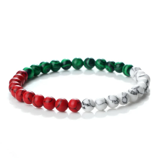 Luckacco Classic Natural Stone Palestine Flag Bracelet Men Women National Flag Beads Bracelet Christmas Prayer Beads Worship Jewelry Gift
