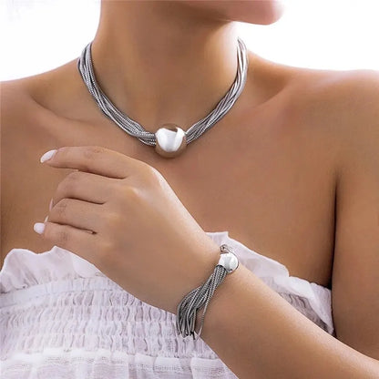 Luckacco 2Pcs/Set Colorful Bohemian Fashion Choker Necklace Bracelet Jewelry Set Classic Cross Chain Accessories for Women Gift Party