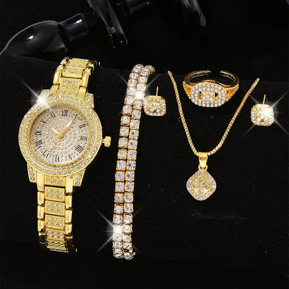 Luckacco Luxury Women Gold Watch Fashion Ladies Quartz Diamond Wristwatch Elegant Female Bracelet Watches Set Reloj Mujer