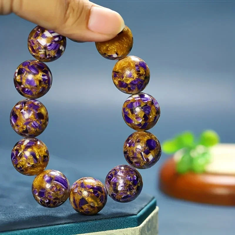 luckacco elegant magic amber resin bead bracelet, unisex fashion jewelry