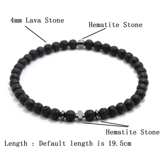 Luckacco New Fashion Cross Bracelet For Men 4mm Small Beads Strand Braslet Natural Red Howlite Lava Stone Braclet Hematite Healing Joias