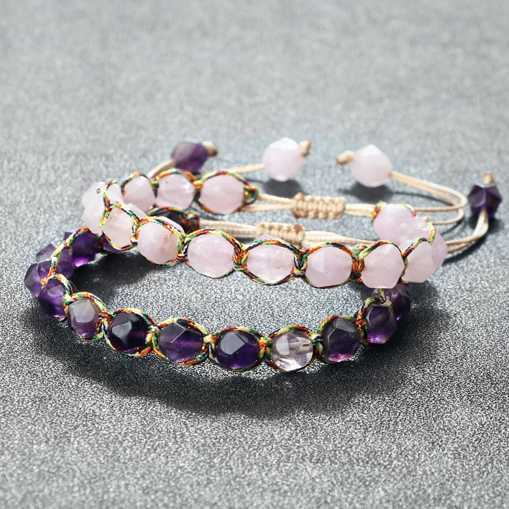 luckacco irregular cut surface beads bracelet trendy adjustable natural tiger eye amethyst pink quartz beaded bracelets for women jewelry