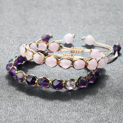 Luckacco Irregular Cut Surface Beads Bracelet Trendy Adjustable Natural Tiger Eye Amethyst Pink Quartz Beaded Bracelets for Women Jewelry