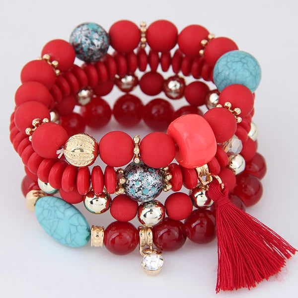 luckacco bohemian charm beads wrap bracelets & bangles for women boho flower leaf tassel bracelet multilayer bracelet femme 2024 new