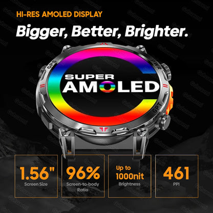 Luckacco 2025New Military GPS Sports SmartWatch Men 1.56" AMOLED Screen Compass Altimeter 5ATM Waterproof 560mAh Wireless Call Smartwatch