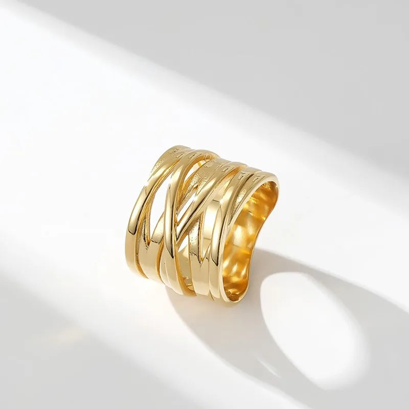 luckacco stainless steel multilayer cross wide band ring for women men size 6-11