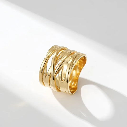 Luckacco Stainless Steel Multilayer Cross Wide Band Ring for Women Men Size 6-11