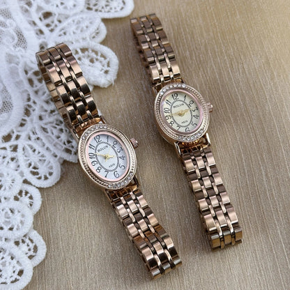 Luckacco Elegant Women Diamond Oval Watch Female Hand Watch Steel Small Original Luxury Ladies Wristwatch Golden Relógio