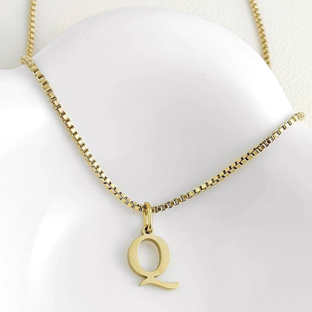 luckacco initial necklace letter pendant chamrs stainless steel necklace jewelry women's necklace box chain choker woman trend 2025 gift