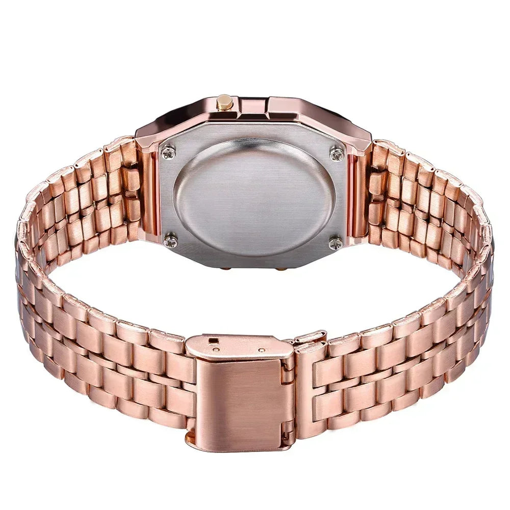 luckacco retro square electronic watches digital display women men watch rose gold silver luxury ladies wristwatches relojes para mujer