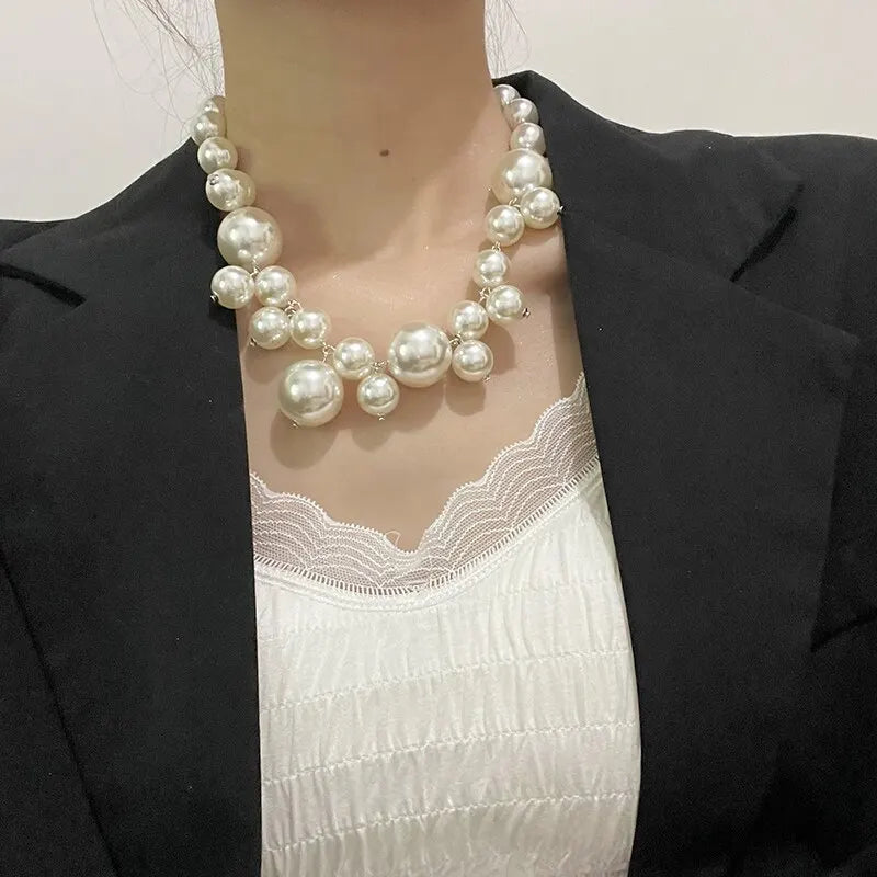 luckacco elegant imitation pearl women's necklace big pearls beads choker necklaces party wedding bride necklace jewelry girls gifts