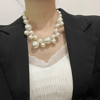 Luckacco Elegant Imitation Pearl Women's Necklace Big Pearls Beads Choker Necklaces Party Wedding Bride Necklace Jewelry Girls Gifts
