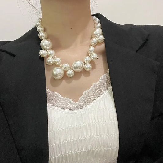 Luckacco Elegant Imitation Pearl Women's Necklace Big Pearls Beads Choker Necklaces Party Wedding Bride Necklace Jewelry Girls Gifts