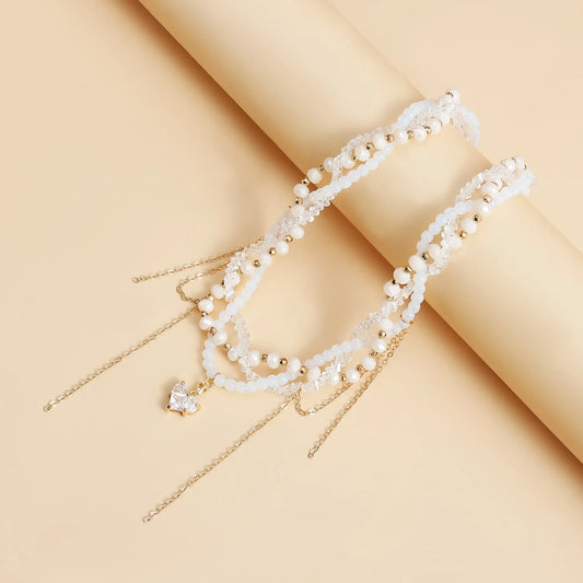Luckacco Ins Multi-layer Imitation Pearls Multilayer Tassels Necklace Cool Cross Star Crystal Tassels Chokers Necklace Chain Jewelry