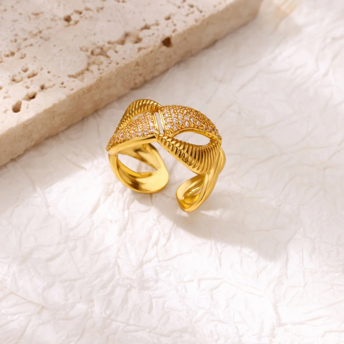 luckacco luxury gold plated stainless steel geometry rings for women men open adjustable charm finger ring wedding party fashion jewelry
