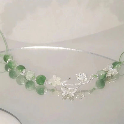 Luckacco Chinese Style Lotus Butterfly Beaded Bracelets for Women Fashion Green Bead Handmade Bracelets Exquisite Sweet Jewelry Gifts