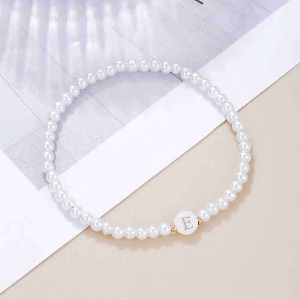 luckacco new fashion 26 letter bracelet women temperament handmade simulated pearl bead bracelet for women jewelry gift