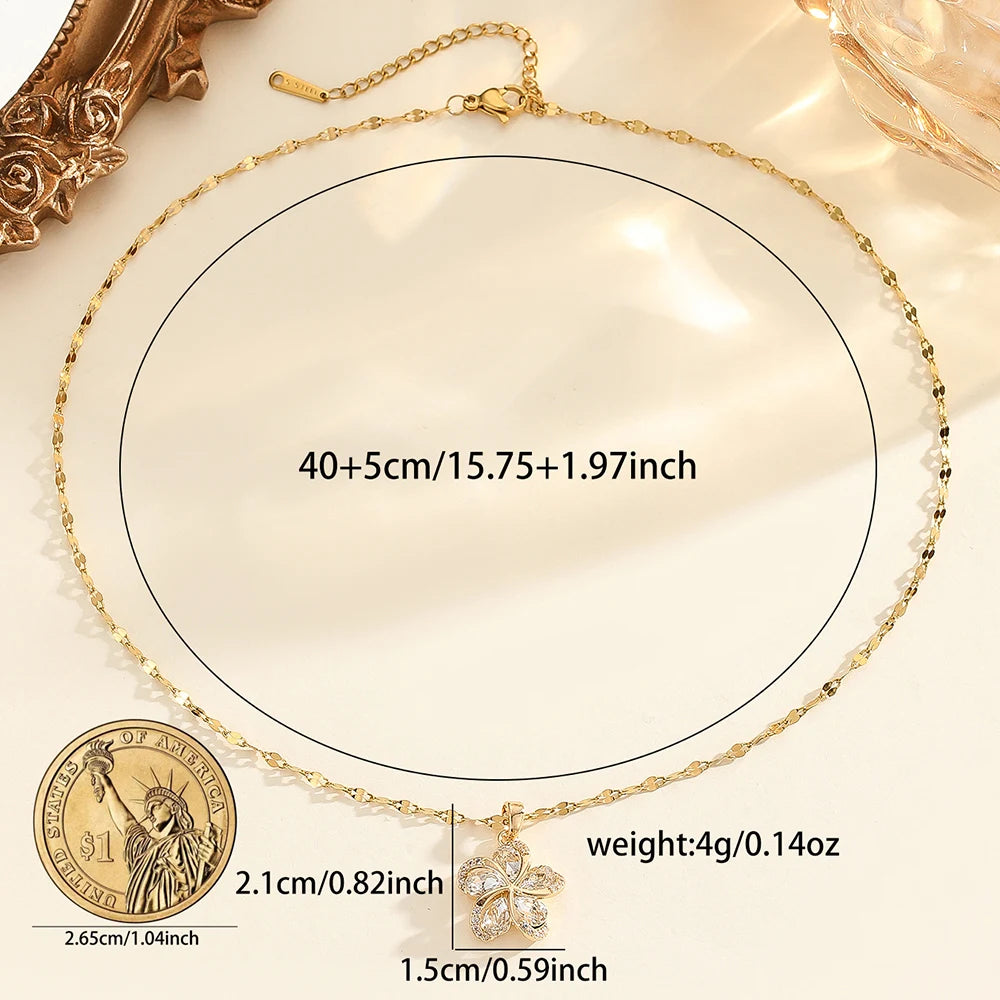 luckacco dieyuro 316l stainless steel green zircon flowers pendant necklace for women new luxury girls lucky chain birthday jewelry gifts