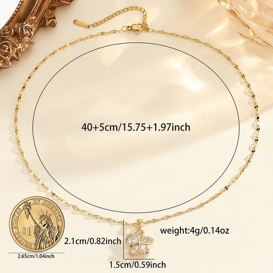 Luckacco DIEYURO 316L Stainless Steel Green Zircon Flowers Pendant Necklace For Women New Luxury Girls Lucky Chain Birthday Jewelry Gifts