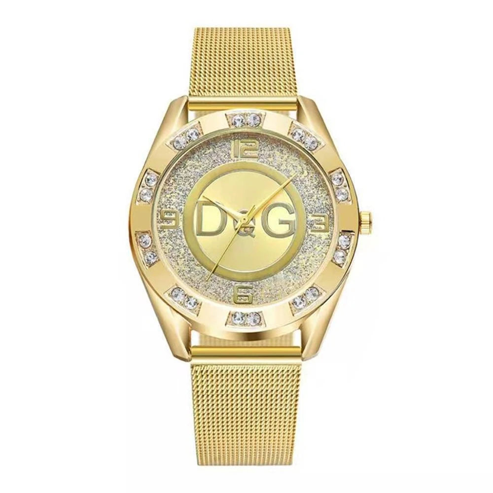 luckacco luxury 2025 women's watches with diamonds simple digital design ladies' quartz watch casual gold mesh belt women clock strap
