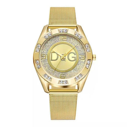 Luckacco Luxury 2025 Women's watches With Diamonds Simple Digital Design Ladies' Quartz Watch Casual Gold Mesh Belt Women Clock Strap