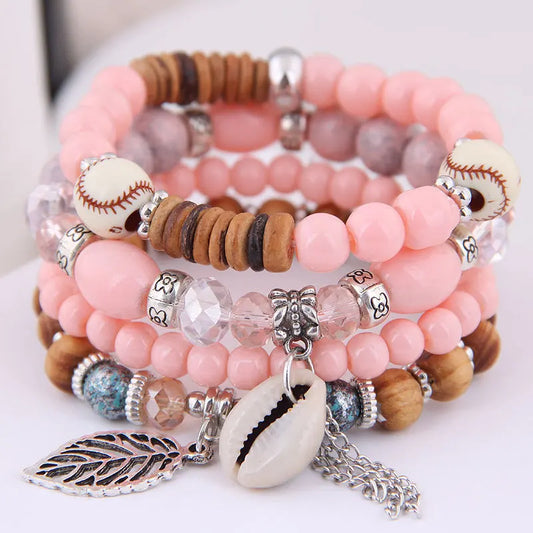 Luckacco DIEZI Korean Ethnic Bohemian Crystal Beads Leaves Charm Bracelets For Women Girls Elastic Rope Wrap Bracelet Pulseira Feminina