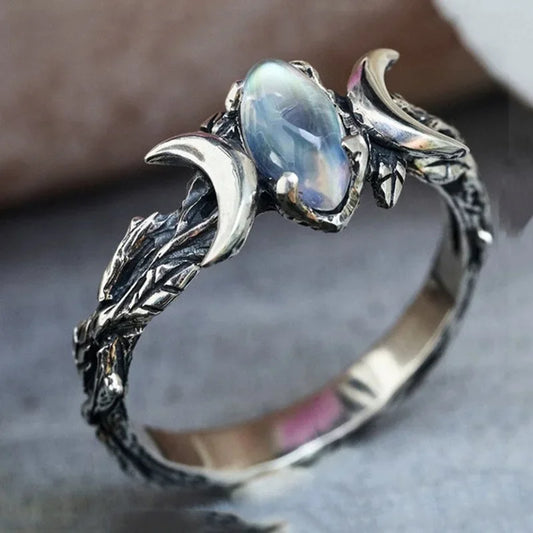 Luckacco daily picks Imitation Moonstone Moon Ring for Women Vintage Party Jewelry Delicate Bohemian Style Finger Accessories for Party