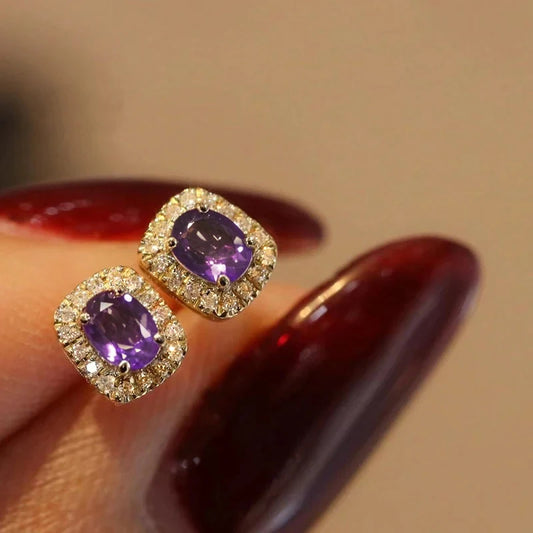 Luckacco daily picks Fashion Red Cubic Zirconia Stud Earrings Luxury Gold Color Wedding Ear Accessories for Women Versatile Jewelry