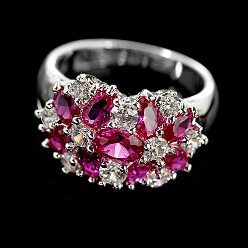luckacco hot sale cocktail party ring flower cubic zirconia  valentine's day gift  fashion jewelry luxury rings for women & lover