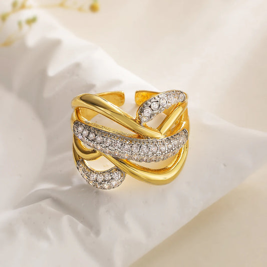Luckacco 31styles Luxury AAA Cubic Zirconia Inlay Copper Wedding Jewelry Gold Color Statement Geometric Rings For Elegant Women