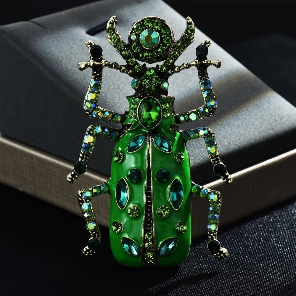 luckacco big crystal beetle with big coin eye enamel insect brooch 4 colors