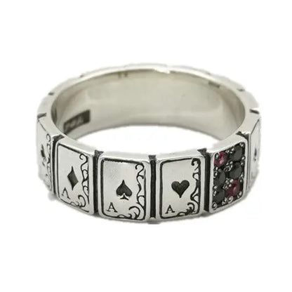 Luckacco 925 silver original design creative playing card shape ring hip hop exaggerated dance party birthday gift men and women jewelry