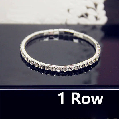 Luckacco Luxury Full White AAA CZ Zircon Crystal Elastic Bracelet Bling Iced Out Rhinestone Women's Bracelet for Women Wedding Jewelry