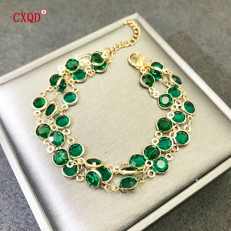 luckacco beautiful fashion multicolor stainless steel lobster clasp glass copper combination golden bracelets for women girls kids gift