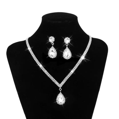 Luckacco Wedding Season Women's Fashion Copper Claw Chain Water Drop Necklace Earrings Bracelet Jewelry Set Wedding Banquet Festival Gift