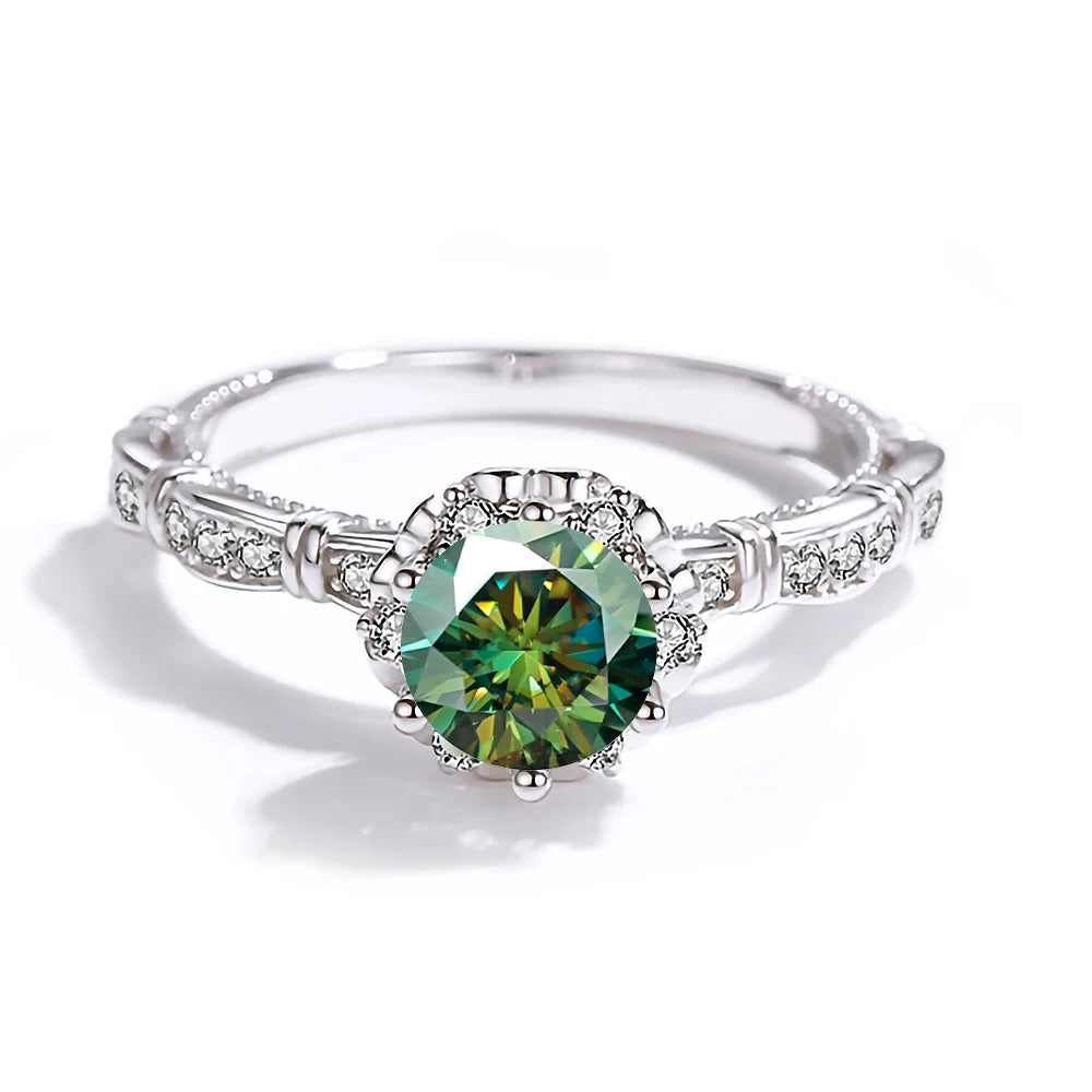 luckacco 100% true1ct yellow green moissanite vintage ring gra certificate passed diamond test women anniversary jewelry gift s925 silver
