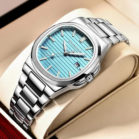 Luckacco 2025 Top Brand Luxury Men Wristwatch Business Waterproof Luminous Alloy Polygonal Case Fashion Quartz Watch Male with Calendar