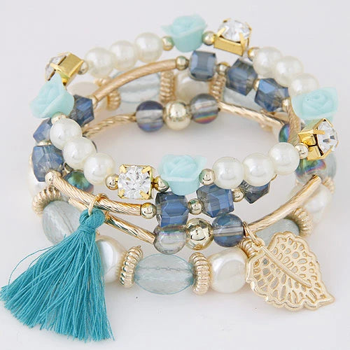 luckacco bohemian charm beads wrap bracelets & bangles for women boho flower leaf tassel bracelet multilayer bracelet femme 2024 new